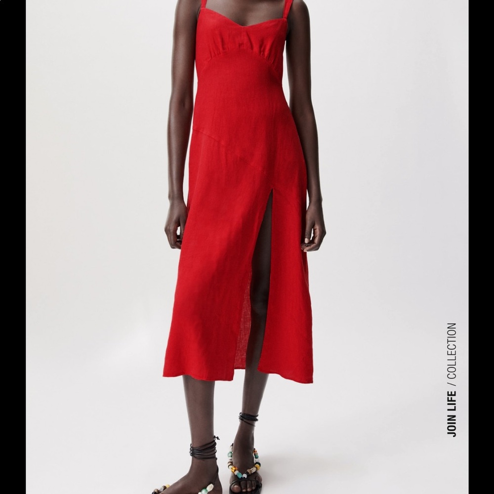 ZARA linen dress with slit (new)